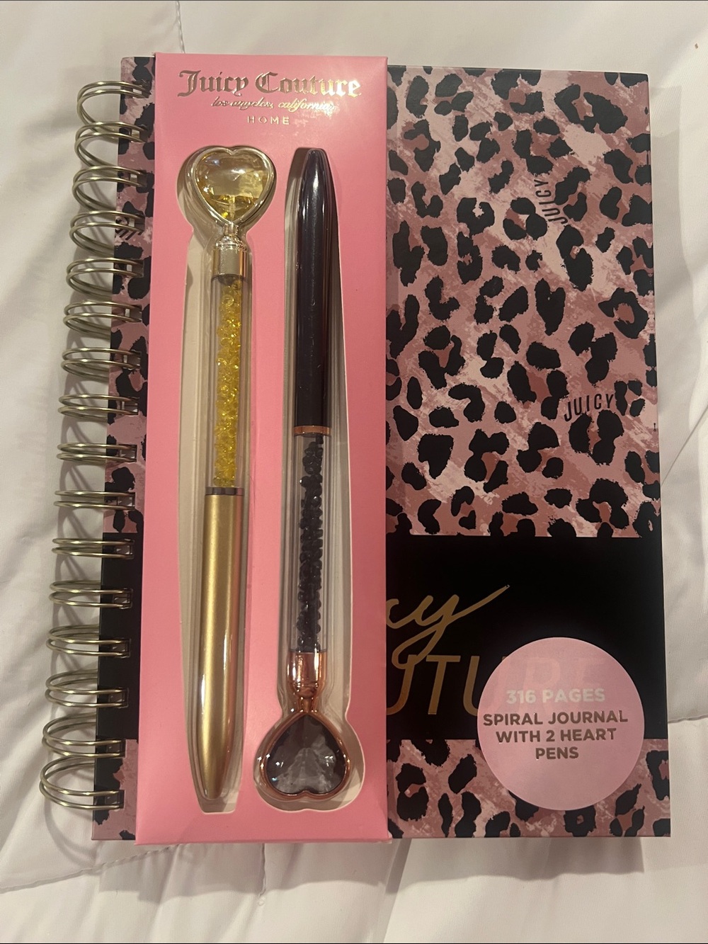 Juicy Couture Pink Leopard Spiral Journal with Gold & Black Heart Pen
